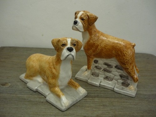 Adorable pair ceramic boxer - ceramic,